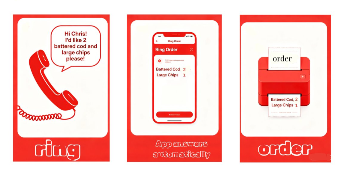 Ring Order – Ring, App answers automatically, Order prints