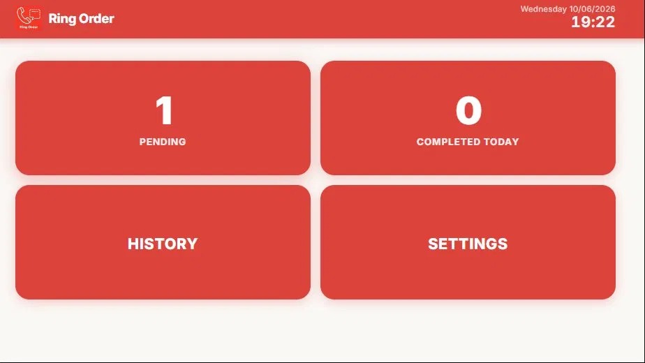 Ring Order app – dashboard
